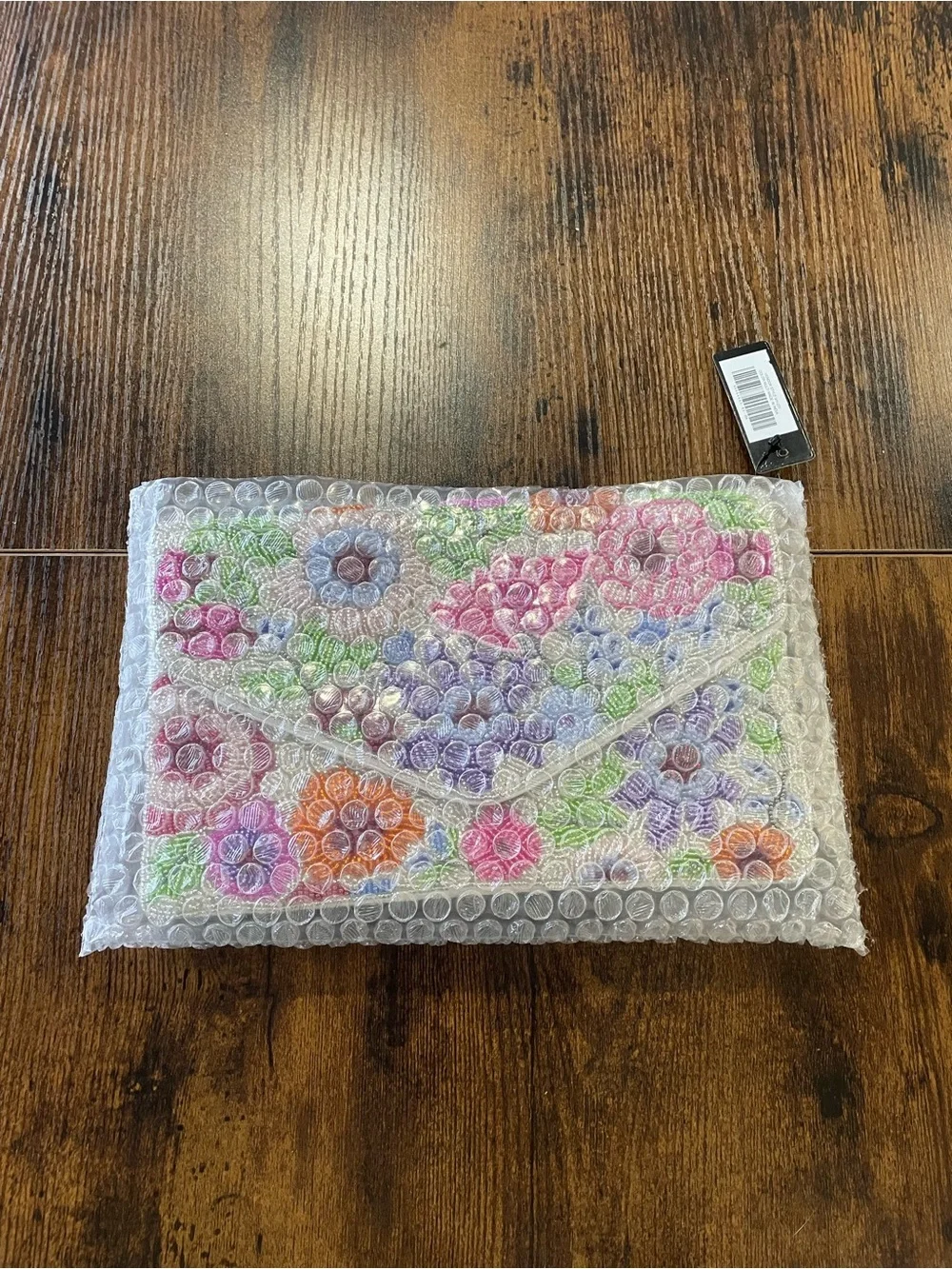 Klarity Ivory Multi Floral Beaded Envelope Clutch